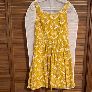 Boden Yellow and White Sleeveless Fit-and-Flare Mini Dress